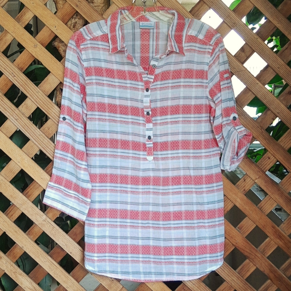 Columbia Sportswear Company Textured Cotton Gauze ¾ Sleeve Shirt Size Medium